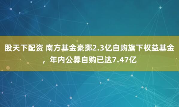股天下配资 南方基金豪掷2.3亿自购旗下权益基金，年内公募自购已达7.47亿